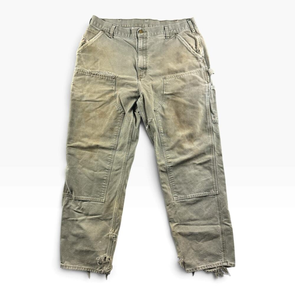 Carhartt B136 MOS Double Knee Pants 38x32 Faded Moss Distressed Workwear